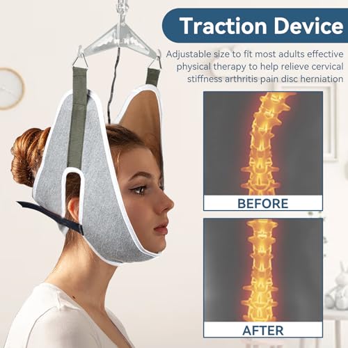 Agatige Halswirbelsäulen-Traktionsgerät, weiche, verstellbare Nackenhängematte, Halswirbelsäulen-Traktionsgurt, Nackenstrecker, Nackenkissen mit Haken für Physiotherapie, hilft bei Nackenschmerzen