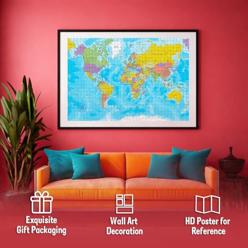 Image of World Map Jigsaw Puzzles 1000-Piece for Kids and Childrens Educational Challeging World Map Learning, Gifts, Fun and Creative Game All Country Name with Capitals - Ages 9+ (1000 Pcs)