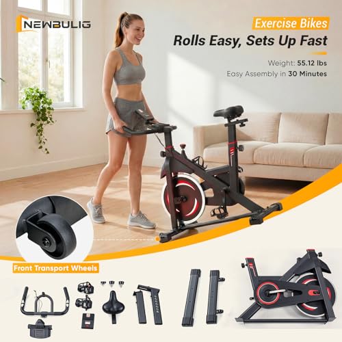 Image of NEWBULIG Exercise Bike with APP, Stationary Bikes for Home, Workout Bike for Adults & Seniors, Cycle Machine, Adjustable Height and Resistance, Low Noise, 265lbs Weight Capacity, Easy Assembly