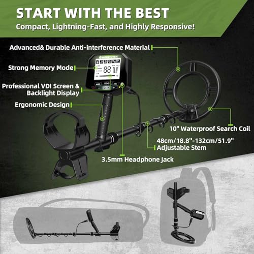 Image of Metal Detector for Adults Professional, Waterproof Pinpoint, High Accuracy Gold and Silver Detection, Underwater and Beach Use, 10'' IP68 Coil, Bigger LCD, New Advanced DSP Chip, Black