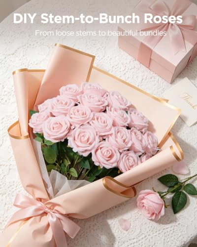 Image of InnoGear 50 Pcs Blush Roses Artificial Flowers, Fake Velvet Silk Rose Bulk Faux Flower for Mother's Gift Decoration DIY Wedding Centerpieces Proposal Bridal Bouquets Party Floral Decor (50, Blush)