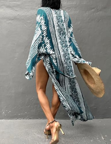 Image of Bsubseach Stylish Tie Dye Open Front Long Kimono Swimsuit Coverup for Women