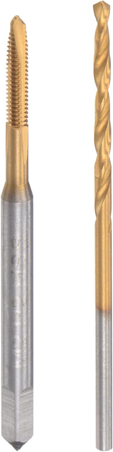 uxcell M2 x 0.4 Spiral Point Thread Tap and 1.6mm Twist Drill Bit Set, Metric Titanium Plated 6542 High Speed Steel Machine Screw Thread Tap Threading Tool