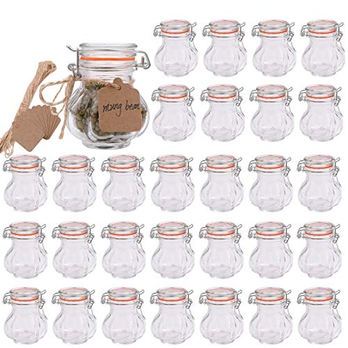 Glass Spice Jars,Encheng Glass Jars With Airtight Lids 4 oz,Small Jars With LeakProof Rubber Gasket,Mason Jars With Hinged Lids For Kitchen,Mini Storage Containers With Twine n Tags Labeling 30 Pack