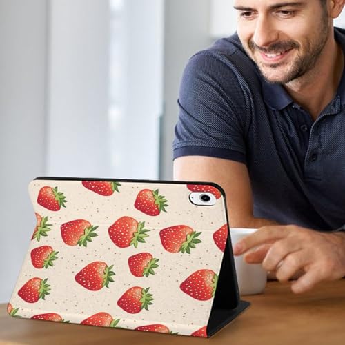 Étui iPad 10e génération 10,9" à imprimé fraise coloré avec clapet intelligent