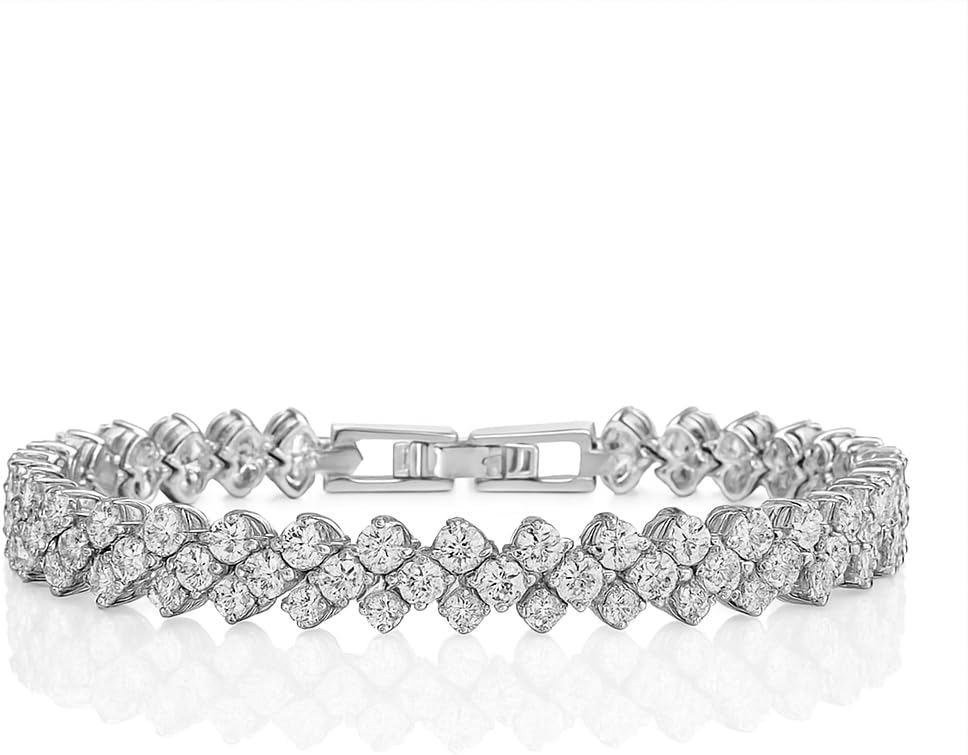 Ice Creek & Co. 925 Sterling Silver Lab - Created Diamond Tennis Bracelet, 9.1 Carat Sparkling Diamond-Cut Design, Luxury Adjustable Bracelet for Women, 7.1in, Includes Red Velvet Box Wedding, Anniversary, Birthday Gift