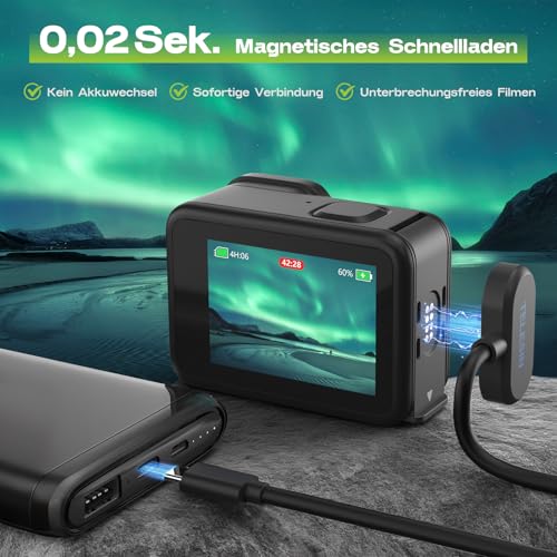 Jeebel Magnetische Lade Seitenabdeckung - Magnetic Akkudeckel und USB-C Netzkabel-Kit für GoPro Hero 9/10/11/12/13 Black - Wasser- und Schneebeständig - Ersatz-Ladehalterung für GoPro-Zubehör