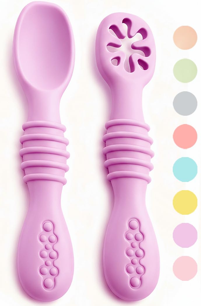 PreCucharas Para Bebes. Cucharas BLW De Aprendizaje, Etapa 1, Etapa 2nd Recomendada Por Nutricionistas Y Expertos Baby Led Weaning. Cubiertos De Silicona Antibacteriana Ergonómicos