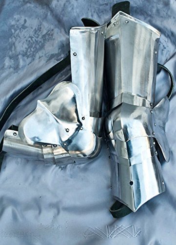 LARP Combat Leg Armor, Medieval Cuisses with Knees and Poleyns Silver
