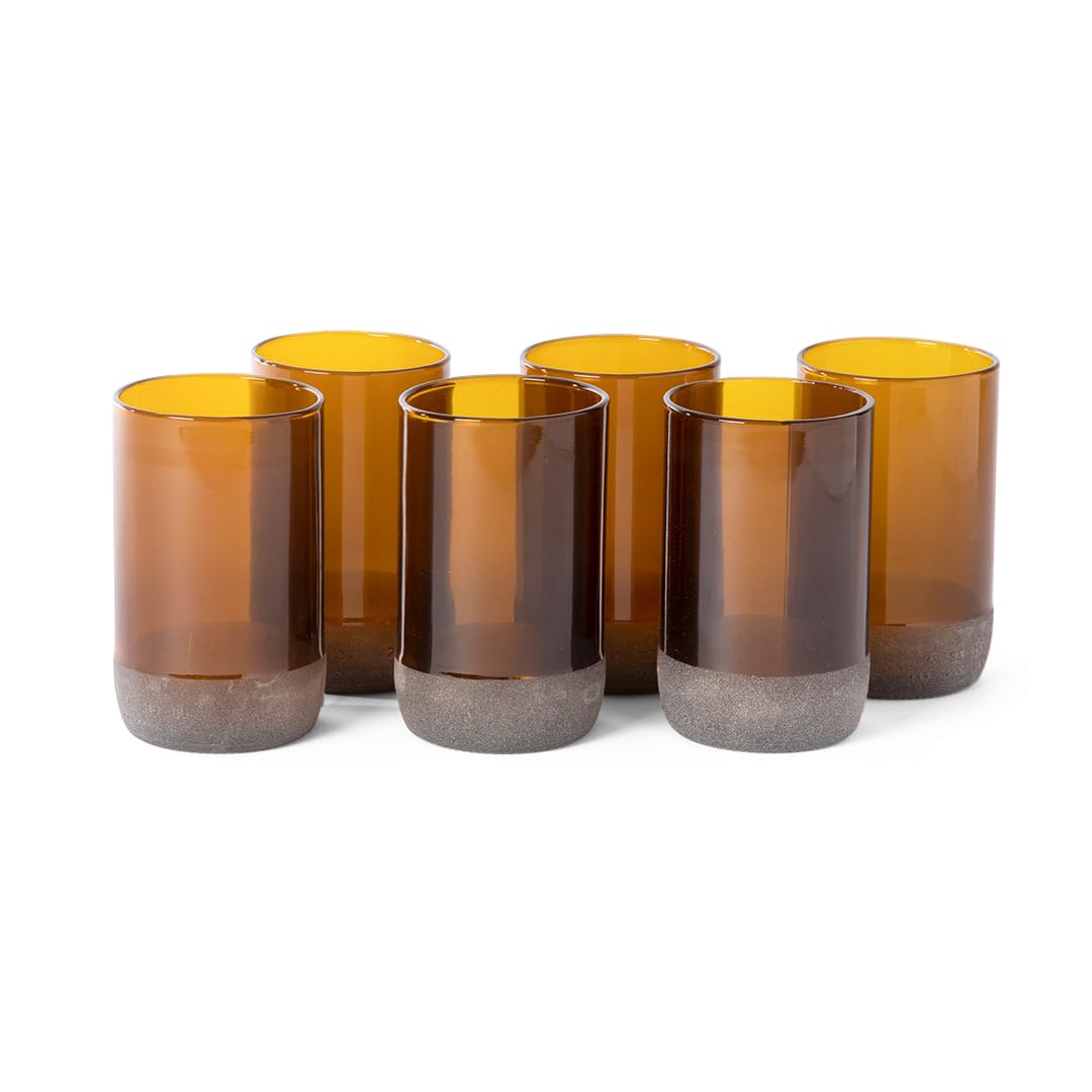IWAS Upcycled Große Kastanienbraune Trinkgläser | 350 Ml | 12 Oz | (6Er-Set) | Nachhaltige Handgemachte Recycelte Cocktailgläser