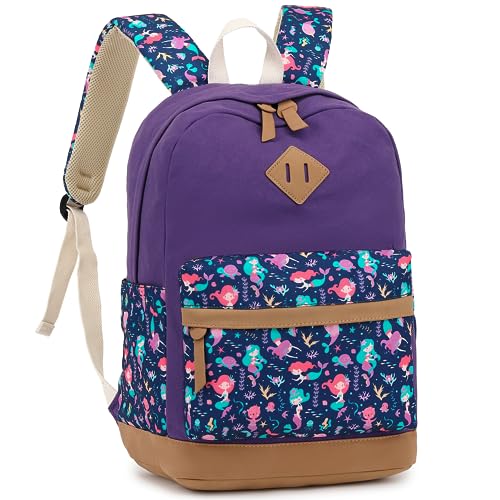 Image of Leaper School Cute Backpack for Girls: Canvas Kawaii Bookbags for Girl 10-12 Years Old - Laptop Travel Backpacks for Teens Mermaid Purple