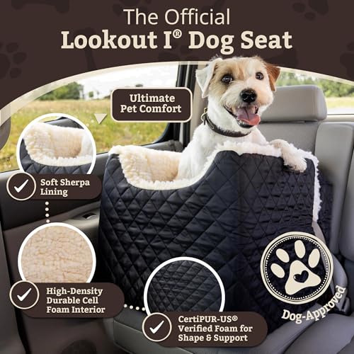 Image of Snoozer Lookout I Car Seat - Dog Car Seats for Small Dogs, Puppy Booster Bed for Small Sized Pets up to 18 Lbs, Elevated, Washable - Size S, Black Quilted