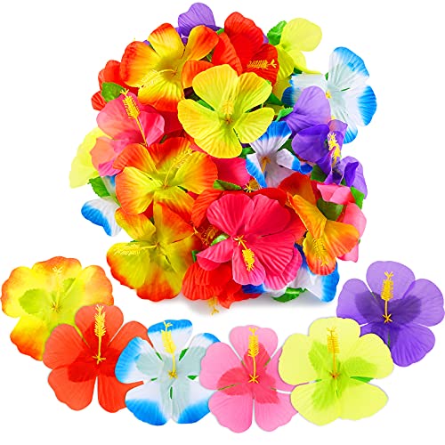 Willbond 120 Pieces Hibiscus Flowers Decoration Hawaiian Faux Flowers Tropical Faux Flowers Colorful Polyester Hibiscus Tabletop Vivid Flowers Diy Decoration For Home Garden Party Favor Decoration #TOP21