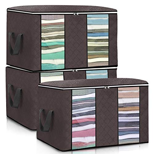 king do way Closet Organizer Clothes Storage Bags Large Capacity Storage Organizers with Reinforced Handle,Stainless Steel Zipper,3 Layer Fabric for Comforters,Bedding,Blankets Clothing Coffee