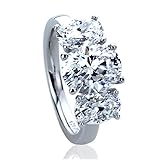 Platinum Plated Sterling Silver Ring 3.5 carat Oval CZ Stone Three Stone Wedding Anniversary Ring (S