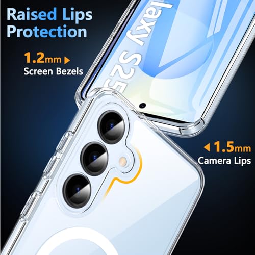Image of OWKEY for Samsung S25 Case, Compatible with MagSafe with Screen Protector, Magnetic Case for Samsung Galaxy S25 5G, Translucent Back Shockproof Phone Cover (Clear)