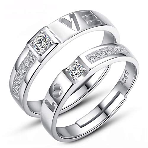 Exquisito par de Anillos de Color Plateado for Mujeres y Hombres, Pareja Ajustable, Compromiso, Regalo de Boda, Accesorios de joyería (Color : 30)