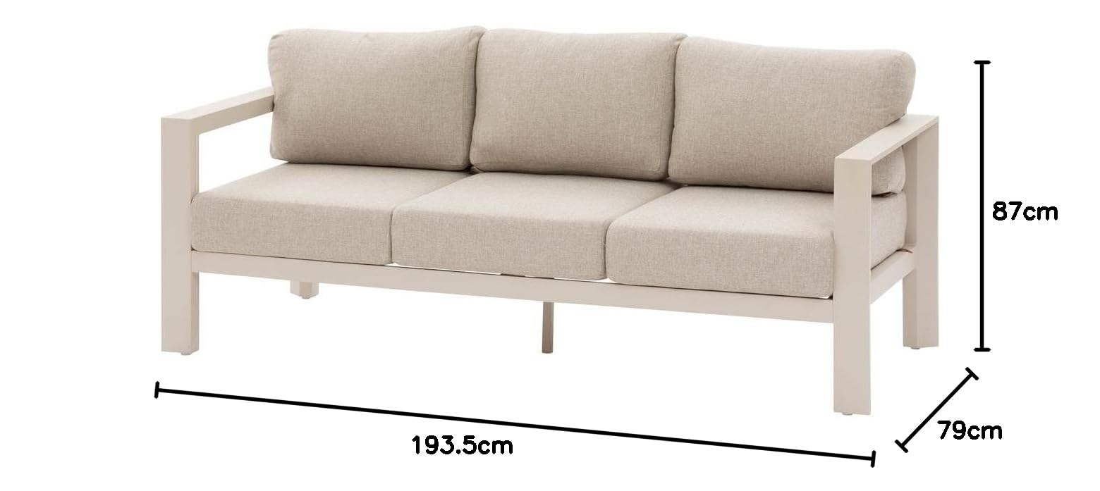 Hespéride – Evasion Clay 3-Sitzer-Gartensofa, rostfrei, inklusive 4 Abnehmbarer Kissen, Möbel für Terrasse, Balkon und Patio