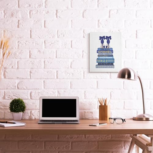 Image of 'Blue Bow Heels on Bookstack'| Canvas Art | Stupell Industries | 16 x 20 Inches, Easy to Hang and Sturdy, Made in USA, by Amanda Greenwood