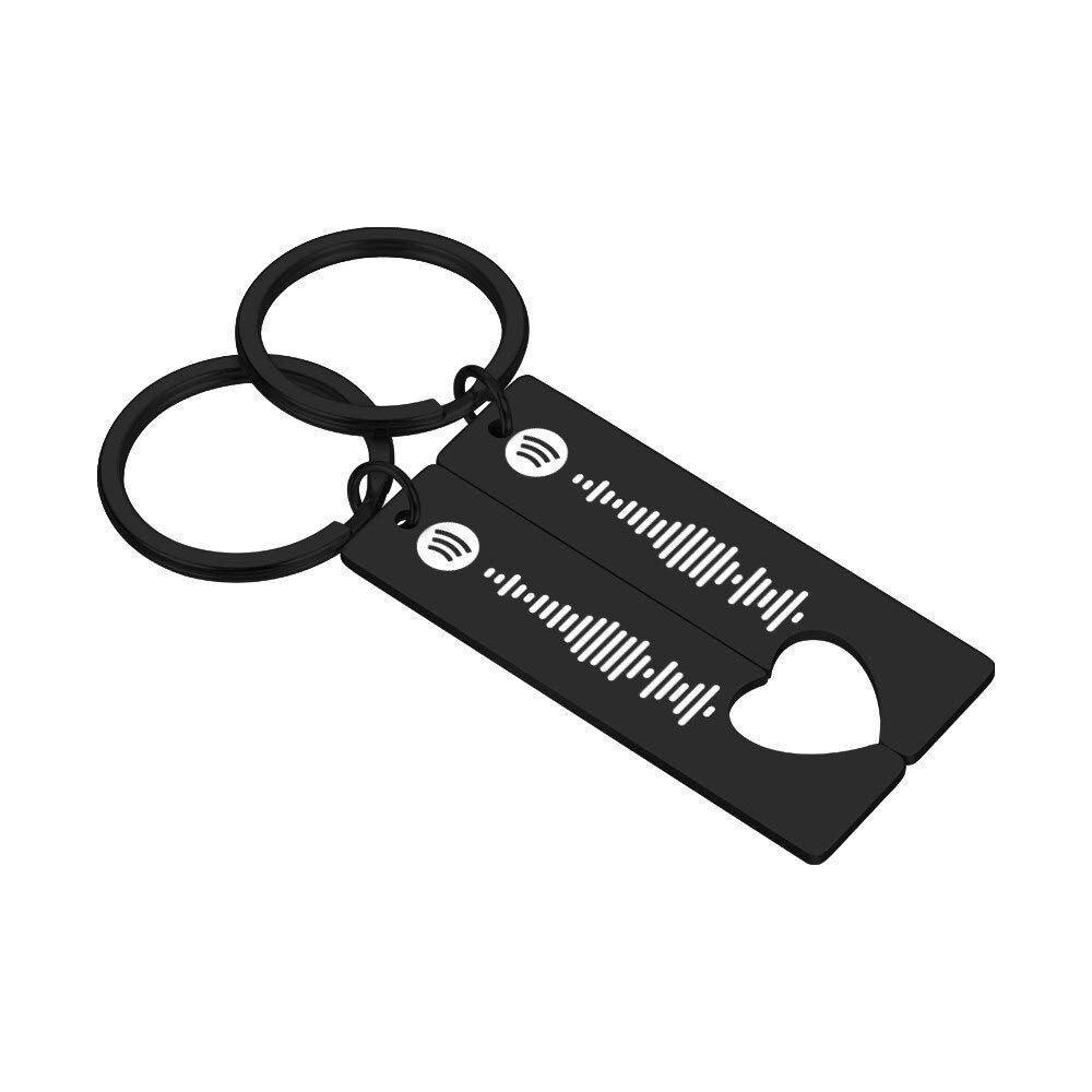 Jinlinjew Women's Black 2 Personalized Spotify Code Keychain Engraved Song Keychain Music Heart Keyring Scannable Spotify For Couple Gift