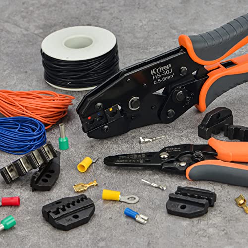 Image of IWISS Crimping tool kit for different kind terminals with 5 interchangeable die sets 0.5-35mm packed with Oxford bag