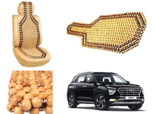 Image of Car Bead Seat Wooden Beads Cushion Cover Pad for Hyundai Creta 2020, Acupressure Sitting Seat Cover | Cream Color - Pack of 1
