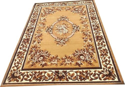 Image of Soft Premium Gold Carpet 6x8 ft - Washable, Anti-Skid, Fade-Resistant Acrylic Rug for Living Room, Hall, Bedroom, Modern Decor