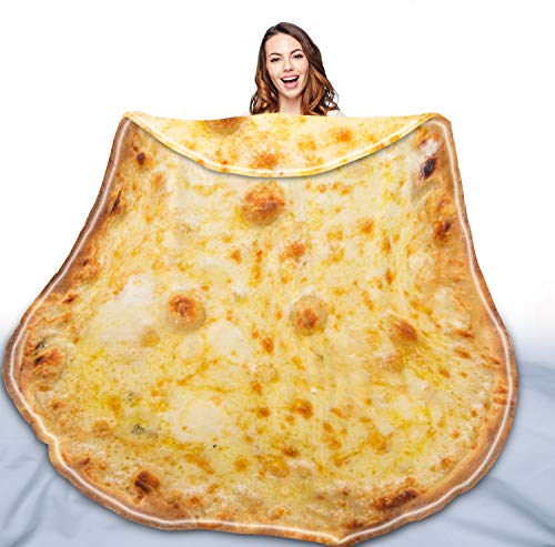 Qiyi Pizza Blanket 2.0 Double Sided For Adult And Kids, Giant Funny Realistic Food Throw Blanket, Novelty Round Taco Blanket, Warm Soft Tortilla Blanket - 60" In Diameter, Yellow Cheese Pizza #TOP26