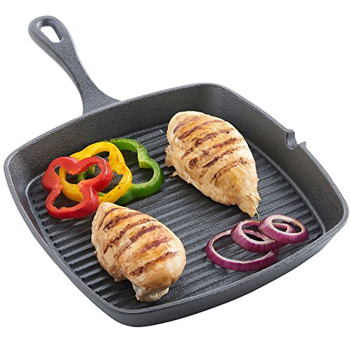 VonShef Plancha Sartén de Hierro Fundido Pre-sazonado Negro de 26cm