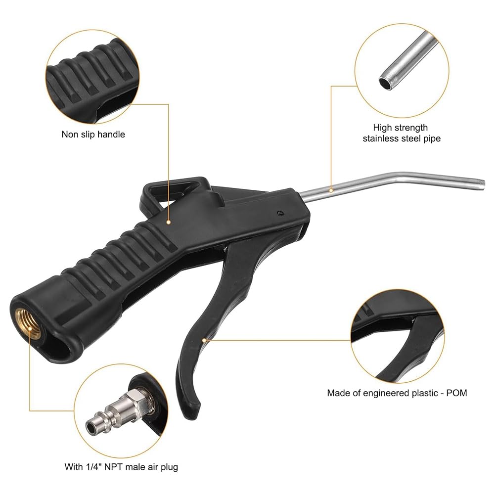 8 Pezzi Pistola di Soffiaggio Ad Aria Compressa Ad Alto Flusso con Compressore D'Aria con Spina NPT da 1/4 di Pollice e Piega Angolata