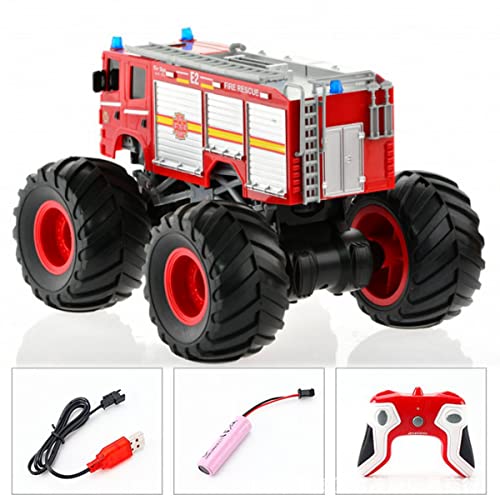 Remote Control Monster Truck - 1:18 Scale Rc Fire Truck, 2.4Ghz Big Wheel School Bus With Lights, Sounds, Rechargeable Electric Toy Stunt Jam Car For Kids, Boys, Girls (Fire Truck) #TOP1