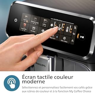 Philips Expresso broyeur Série 3300-6 Boissons, Écran tactile coloré, Carafe LatteGo, SilentBrew, Broyeur 100% Céramique, Machine à café à grain Noir Chrome (EP3347/90)