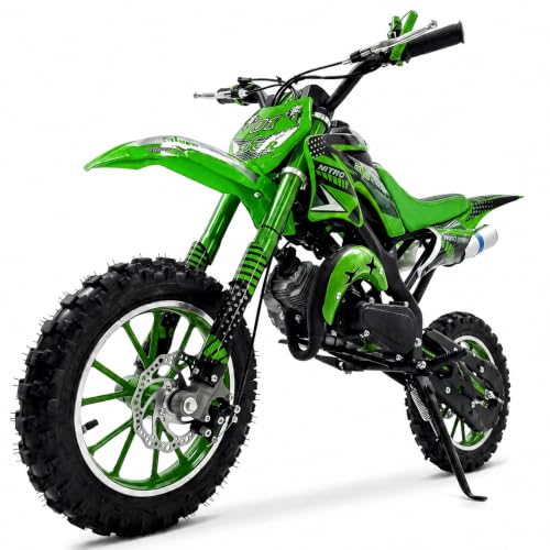 Image of Kids 50cc Dirt Bike,2-Stroke Gas Mini Bike,Green,2026 Upgraded | Kids Dirt Bike for 8-14 with Front Rear Disc Brakes,10In Off-Road Tires,Shock Absorption,Seat Height 23.6in,Max Speed 40Mph