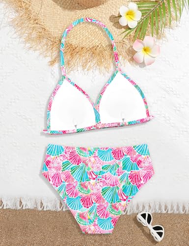 Image of Girls Swimsuit Bikini Set,Criss Cross Bathing Suits for Girl Two Piece Solid Color Girls' Swimwear for 7-16 Years