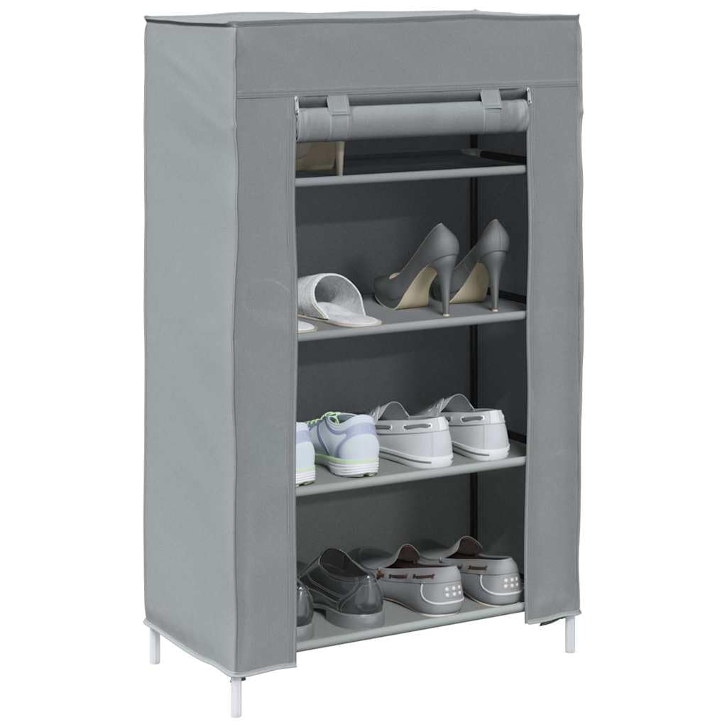 Zapatero gris de tela no tejida con estructura de acero con recubrimiento en polvo, 60,5 x 30 x 97 cm, zapatero de 4 niveles con puerta enrollable, ahorra espacio para pasillo, entrada