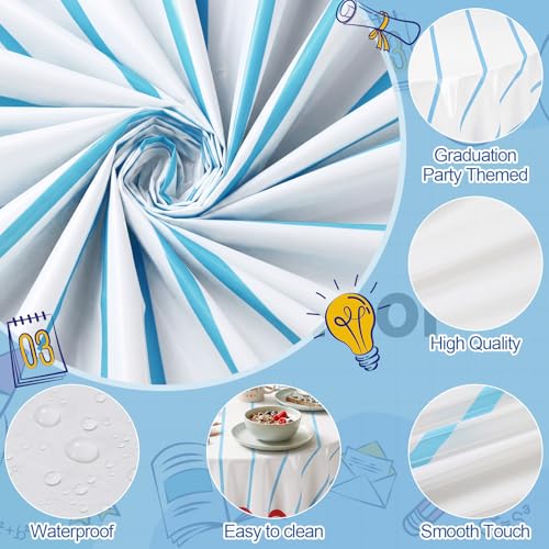 Image of Hahafelt 6 Pcs Back to School Plastic Tablecloth 84 Inch Round Notebook Paper Disposable Table Cover First Day of School Circular Table Cloth for Back Classroom Gatherings