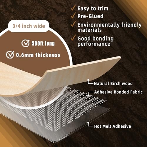 Image of GSCIT Club Birch Edge Banding, 3 /4 inch x 500ft roll Wood Veneer Edge Banding Preglued Flexible, Veneers Tape Cabinet Plywood