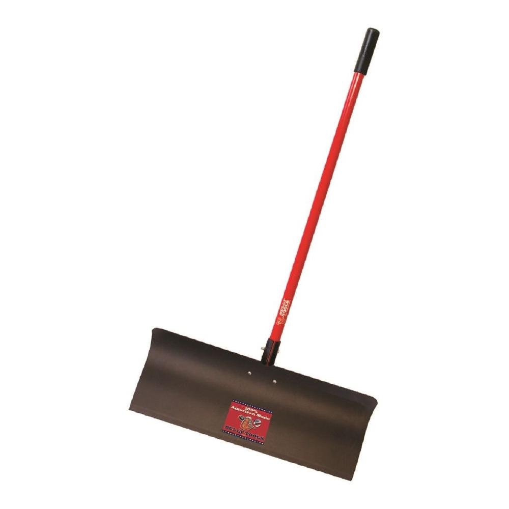 Bully Tools Steel Snow Pusher – Heavy Duty Metal Shovel w/ 16-Gauge Made in The USA Steel Scoop, Fiberglass Handle & Customizable Grip for Driveway Clearing, Wide Plow Design for Outdoor Use, 30-Inch