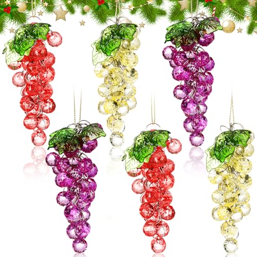 6 Pieces Summer Beaded Grapes Ornament 4 Inch Wine Ornaments