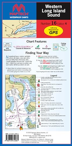 MAPTECH Waterproof Chart, WPC016-04, Western Long Island Sound, 4th Edition. Throgs Neck to Port Jefferson, 24
