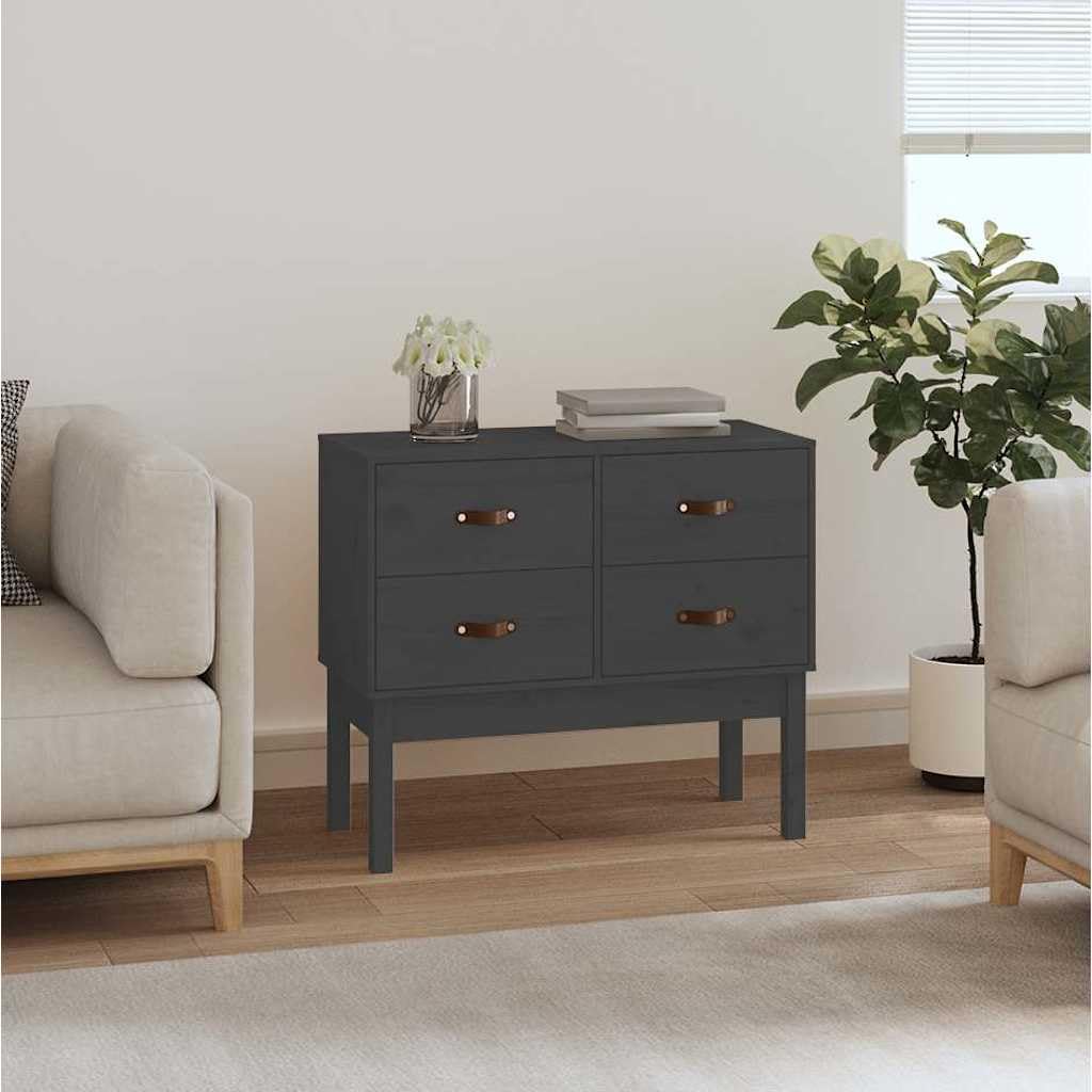 fadaoet Konsolenschrank Grau 90x40x78 cm aus massivem Kiefernholz mit 4 Schubladen, ideal für Wohnzimmer Schlafzimmer Büro Stauraum Möbel mit Ablagefläche und Wandhalterung
