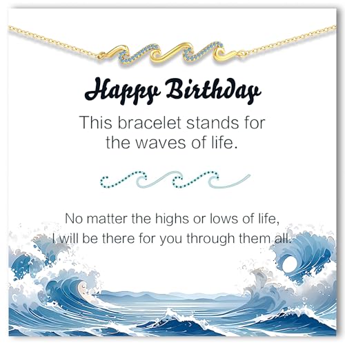 C-leen Birthday Gifts for Women 14K Gold Plated Wave Bracelets Birthday Gifts for Friends Mom Daughter