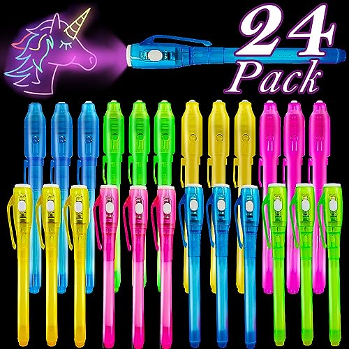 iGeeKid 24 Pack 2 Style Invisible Ink Pen with UV Black Light Party Favor for Kids 8 12 Secret Spy Pens Magic Disappearing Ink Markers Clasroom Prize Birthday Gifts Halloween Goodie Bags Stuffers