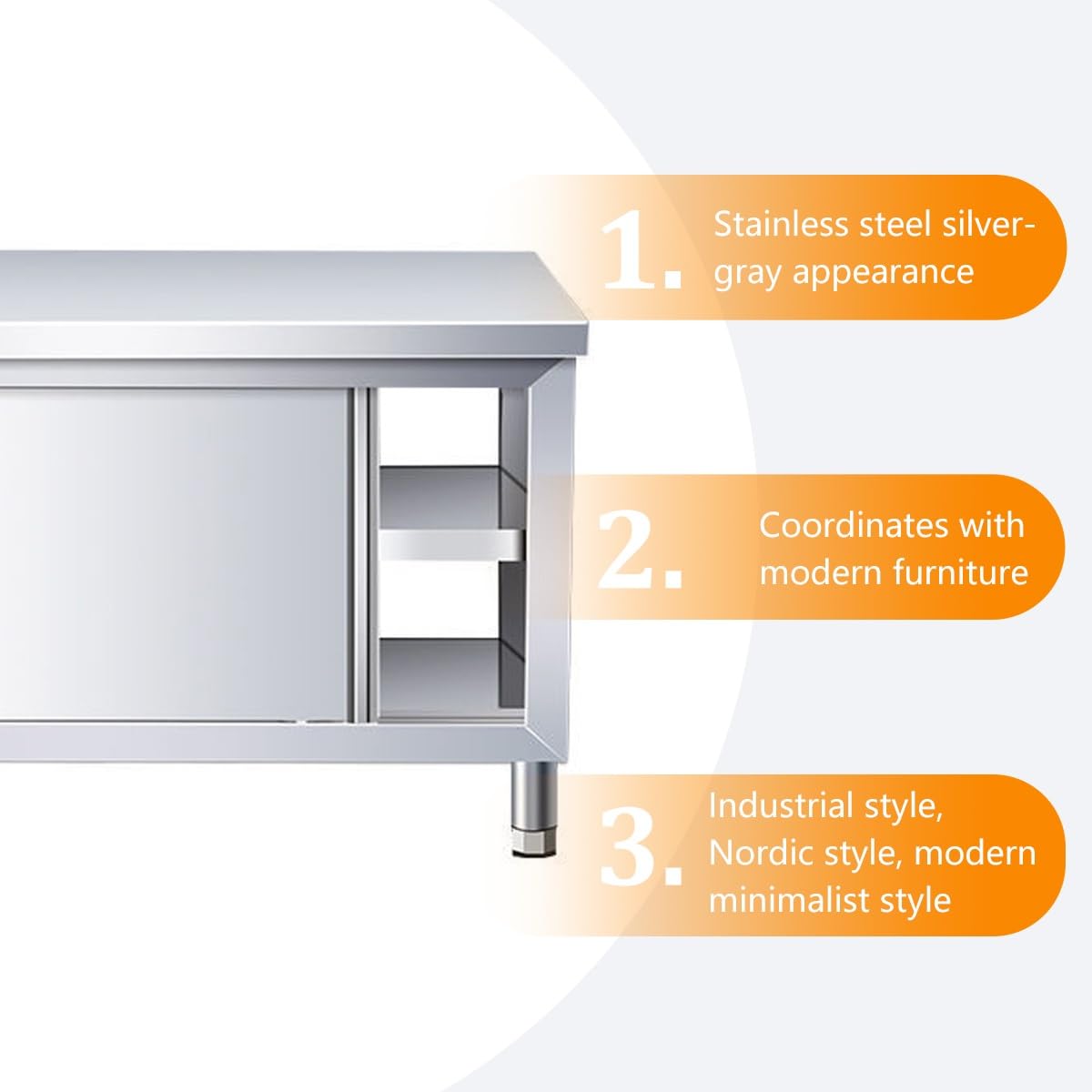 Mesa de trabajo de doble puerta corrediza, mesa de preparación comercial de acero inoxidable con almacenamiento, multifuncional para restaurantes, cocinas y carnicerías