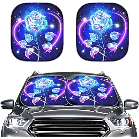 LedBack Sliver Leopard Animal Print Foldable Car Windshield Sunshade,2-Piece Sun Shield for Front Window,Automotive Exterior Accessories Cover