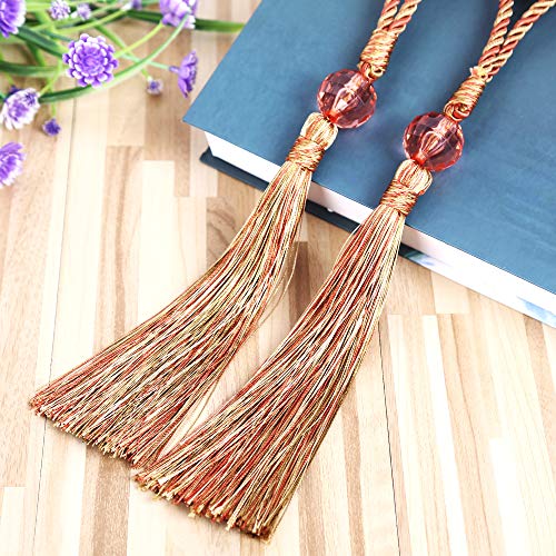 KISENG Curtain Tassel Tiebacks, Beaded Tassels Curtain Tiebacks Rope Holdbacks for Bedroom,Tassels Curtain Tiebacks,Set of 2 (Orange)