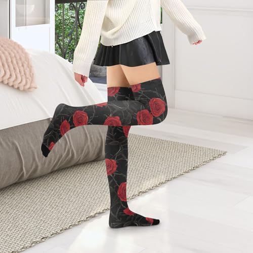 Red Rose Seamless Thigh High Stockings Knee High Socks for Women Girls Long Socks2