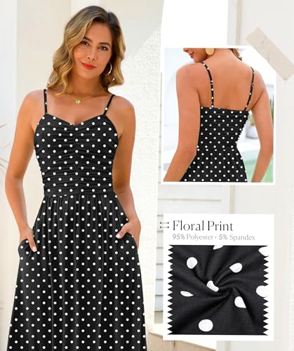 Image of Annebouti Women 2026 Summer Spring Ruched Maxi Dress Adjustable Spaghetti Strap Floral Beach Long Sundress with Pockets