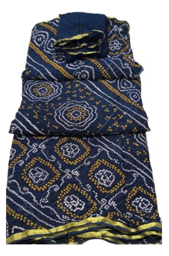 Image of Women's Jaipuri Viscose Georgette Saree, Zari Checks Pattern, Handmade Laddu Bandej Design, Contrast Blouse