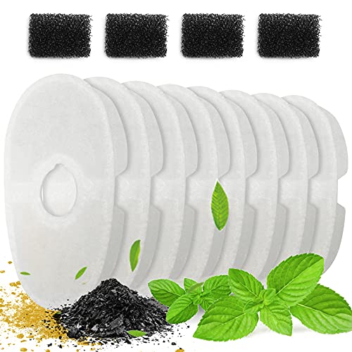 iPettie Water Fountain Filters for Avocado Fountain, IP-AD21-F8, 8PCS Carbon Filters and 4PCS Foam Filters